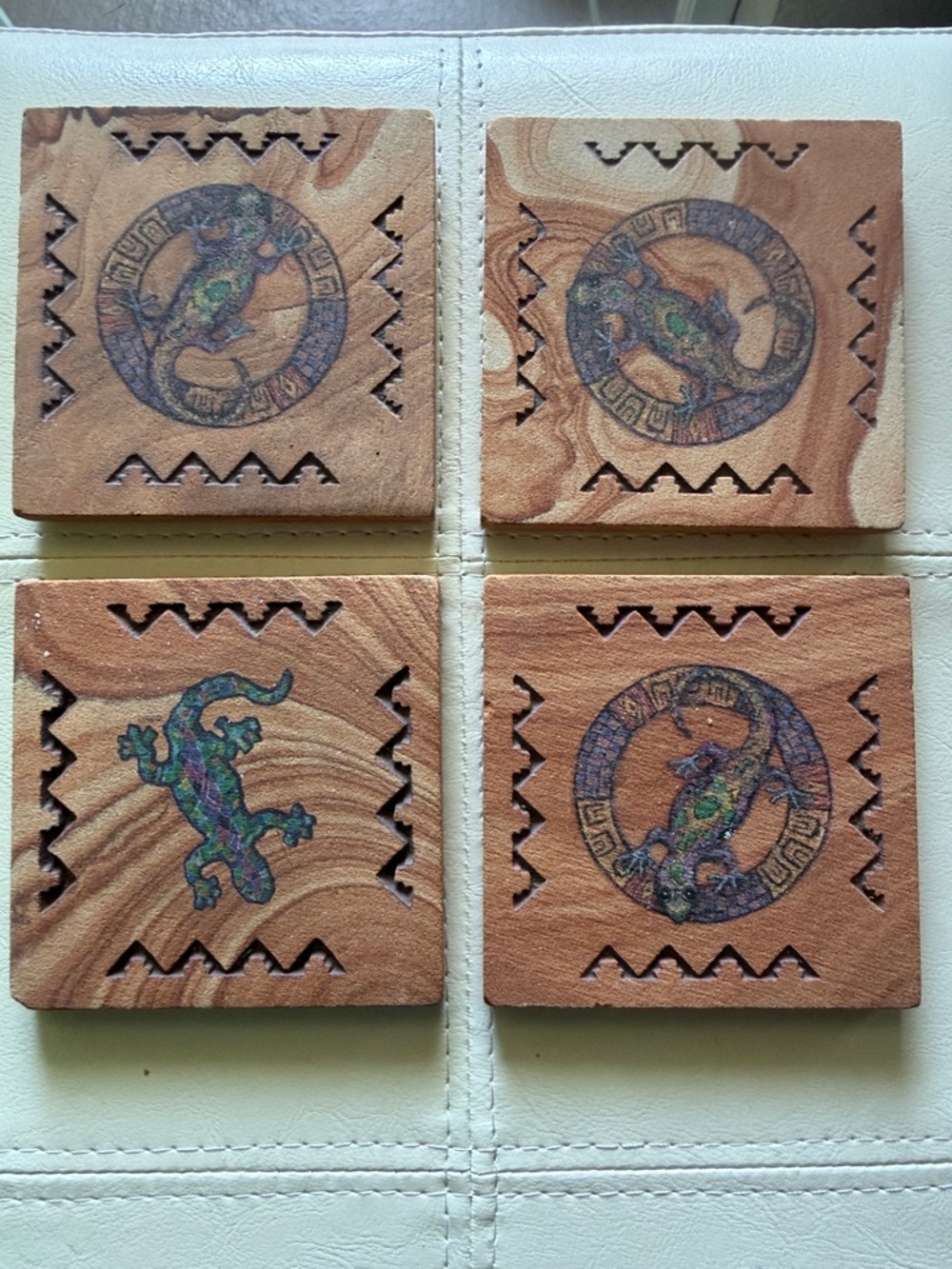 Thirstystone Southwestern Wood Coaster Set with Green and Blue Lizard Accents